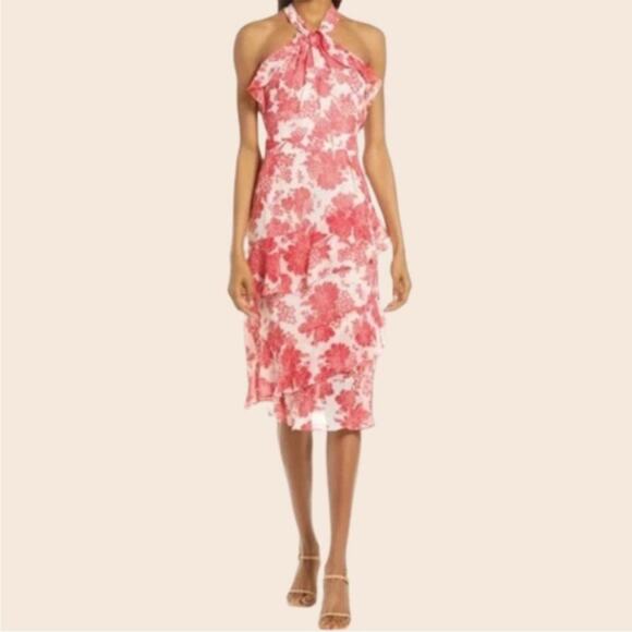 Chelsea28 Nordstrom Pink & Red Floral Off Shoulder Midi Dress Size XL - Picture 2 of 11